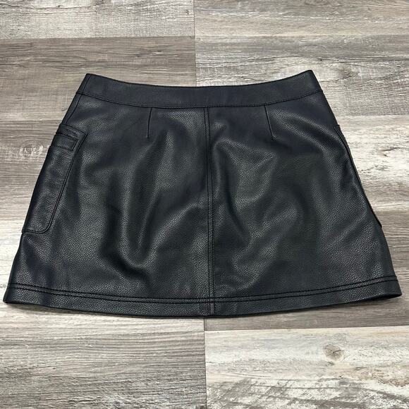 Free People Black Gray Womens 10 Full Front Zip Faux Leather A Line‎ Mini Skirt - Picture 2 of 9